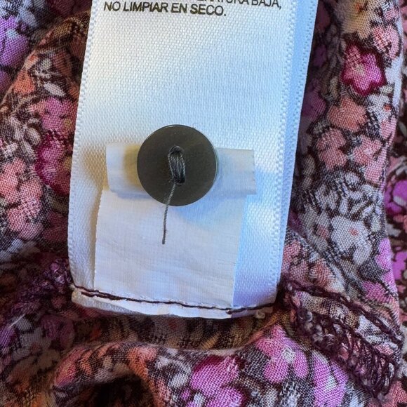 Lucky Brand Purple Print BOHO Top Balloon Sleeve with Pintucks Button Front XL - Picture 9 of 9